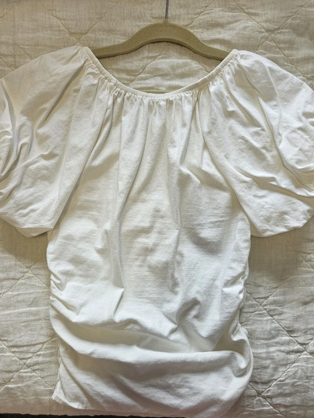 Reformation White Ruched V-Neck Puff Sleeve Top 6